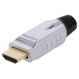Conector: HDMI; mufă; tată; cu manşon; aurit; pe cablu; drept