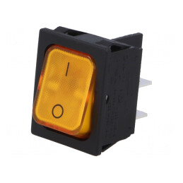 Comutator Bascule DPST ON-OFF 20A 250V Portocaliu IP40 cu Bec 230V | Electronic-mag.ro | Componente Electronice