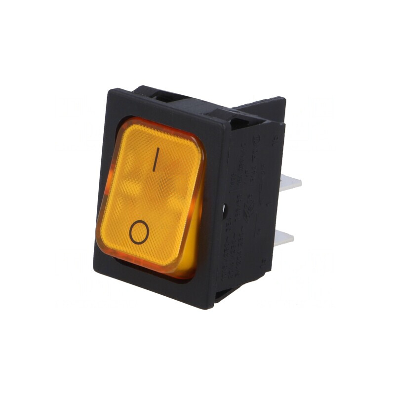 Comutator Bascule DPST ON-OFF 20A 250V Portocaliu IP40 cu Bec 230V | Electronic-mag.ro | Componente Electronice