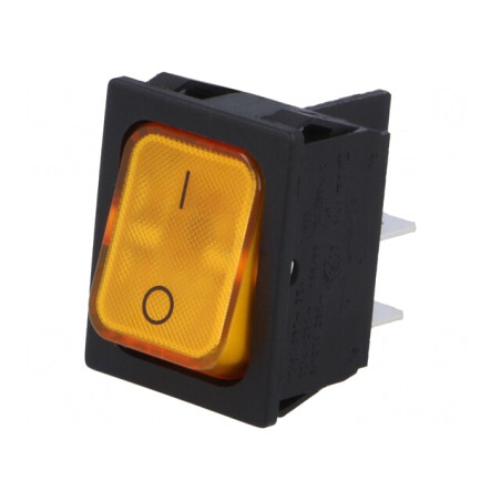 Comutator Bascule DPST ON-OFF 20A 250V Portocaliu IP40 cu Bec 230V | Electronic-mag.ro | Componente Electronice