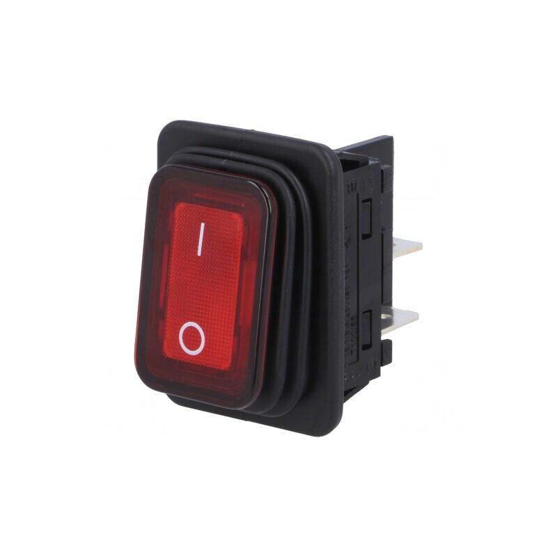 Comutator Rocker DPST ON-OFF 20A/250VAC Roșu cu Bec 230V | Electronic-mag.ro | Componente Electronice