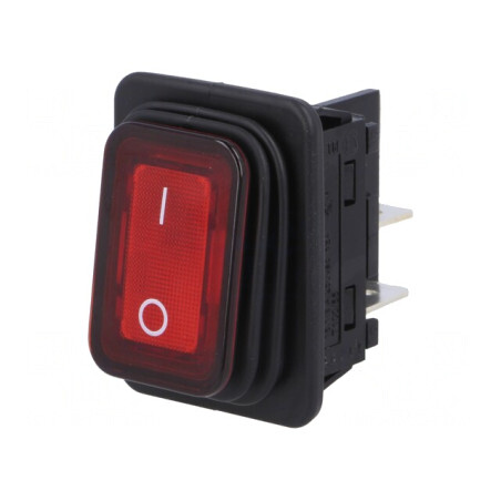 Comutator Rocker DPST ON-OFF 20A/250VAC Roșu cu Bec 230V | Electronic-mag.ro | Componente Electronice