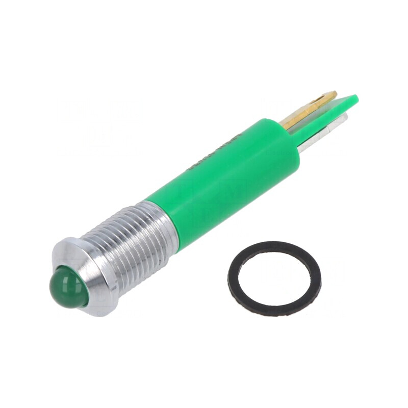 Lampă de control LED verde IP67 Ø8mm alamă | Electronic-mag.ro | Componente Electronice