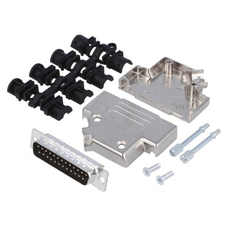Conector D-Sub 25 PIN mufă tată unghi 45° lipire pe cablu | Electronic-mag.ro | Componente Electronice