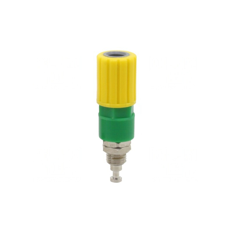 Soclu banană 4mm galben-verde 36A nichelat | Electronic-mag.ro | Componente Electronice