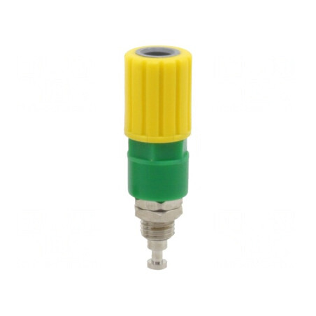 Soclu banană 4mm galben-verde 36A nichelat | Electronic-mag.ro | Componente Electronice