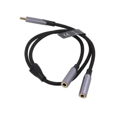 Cablu Audio Jack 3.5mm x2 la USB C Aurit 0.3m Negru | Electronic-mag.ro | Componente Electronice