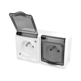 Conector alimentare AC 2P+PE 250V 16A alb mural | Electronic-mag.ro | Componente Electronice