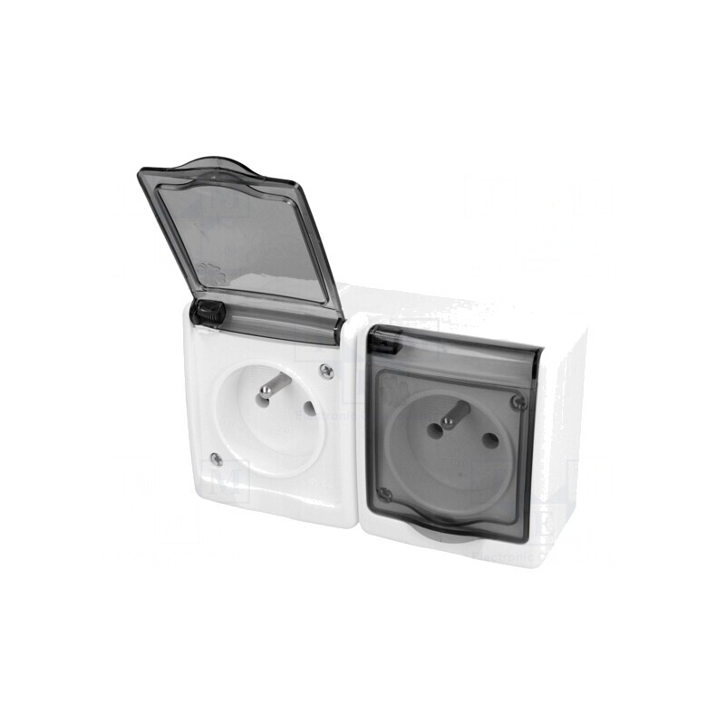 Conector alimentare AC 2P+PE 250V 16A alb mural | Electronic-mag.ro | Componente Electronice