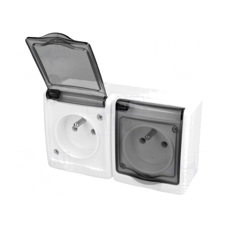 Conector alimentare AC 2P+PE 250V 16A alb mural | Electronic-mag.ro | Componente Electronice