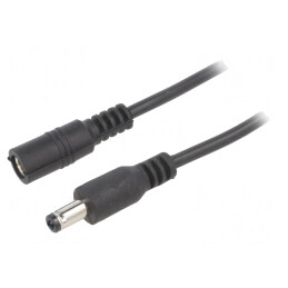 Cablu Negru 2x0,5mm2 DC 5,5/2,5 Mufă și Soclu Drept