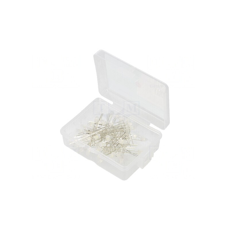 Set LED THT 3mm Alb Rece 50 Buc 3-15V în Cutie Plastic | Electronic-mag.ro | Componente Electronice