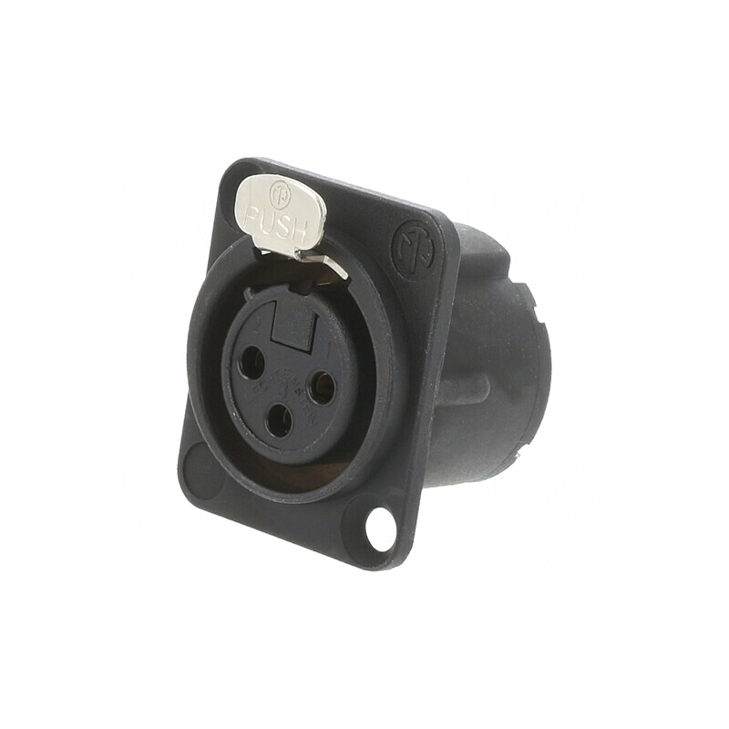 Soclu XLR Mamă 3 Pin Negru cu Buton Lipire 16A | Electronic-mag.ro | Componente Electronice
