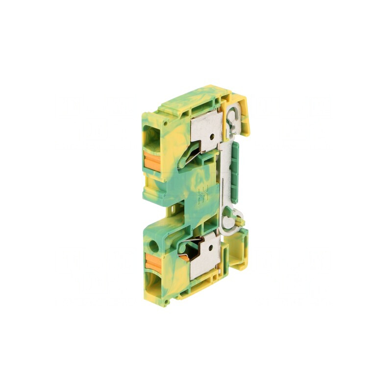 Conector Șine 10mm2 1 Piste 2 Borne Galben-Verde | Electronic-mag.ro | Componente Electronice