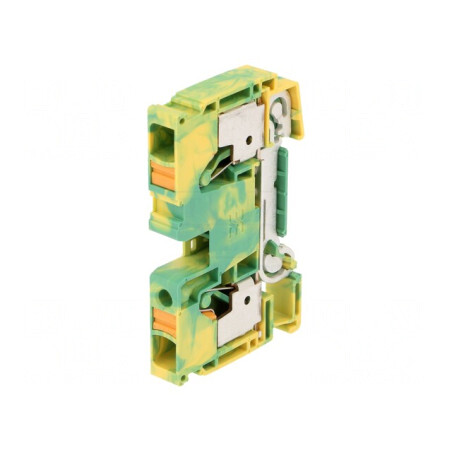 Conector Șine 10mm2 1 Piste 2 Borne Galben-Verde | Electronic-mag.ro | Componente Electronice
