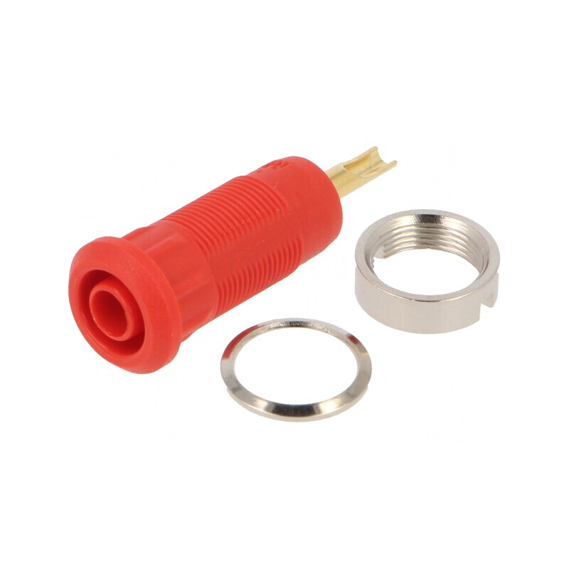 Soclu Banană 2mm Aurit Roșu 29mm pentru Lipire | Electronic-mag.ro | Componente Electronice