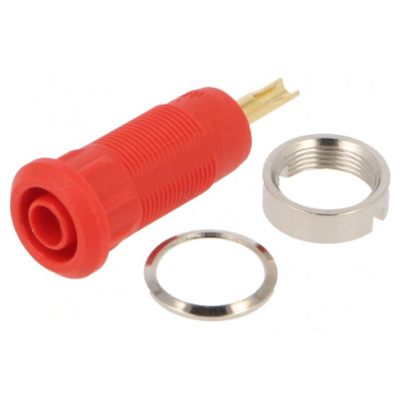 Soclu Banană 2mm Aurit Roșu 29mm pentru Lipire | Electronic-mag.ro | Componente Electronice