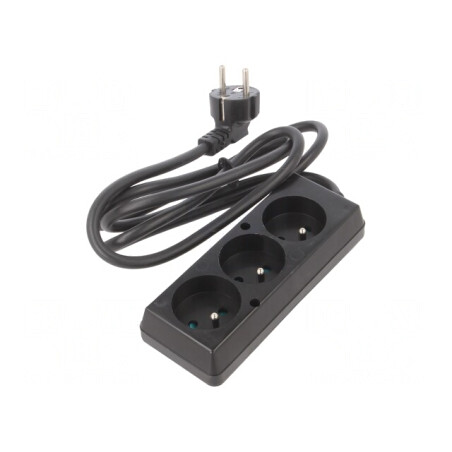 Prelungitor Alimentare PVC Negru 1.5m 3 Prize 16A | Electronic-mag.ro | Componente Electronice