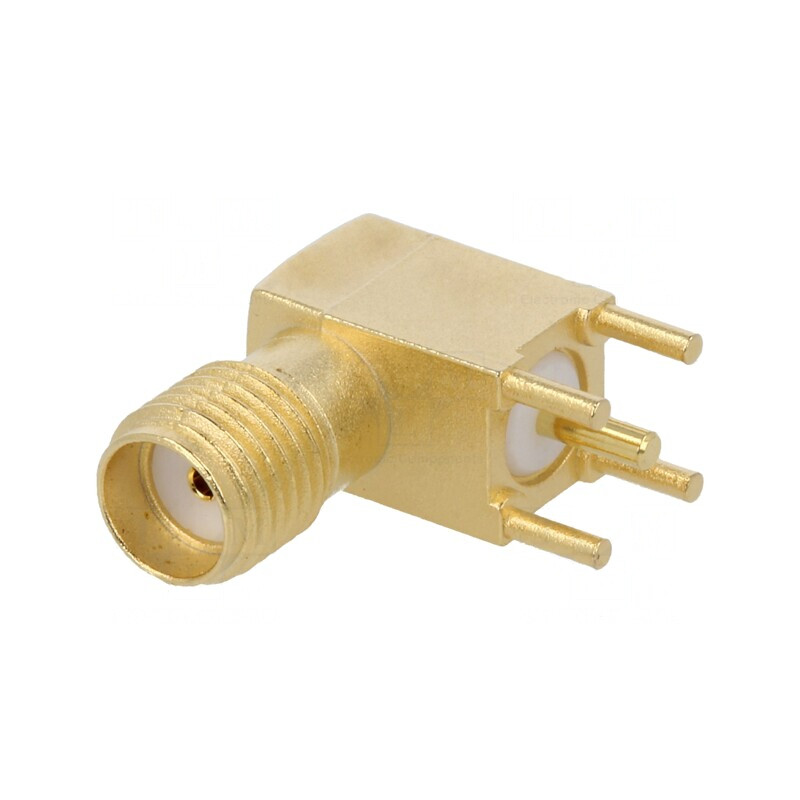 Soclu SMA mamă unghi 90° PTFE aurit pentru PCB 50Ω | Electronic-mag.ro | Componente Electronice