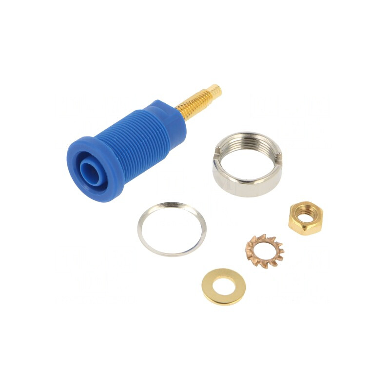 Soclu banană 4mm albastră aurit 32A 1kV | Electronic-mag.ro | Componente Electronice