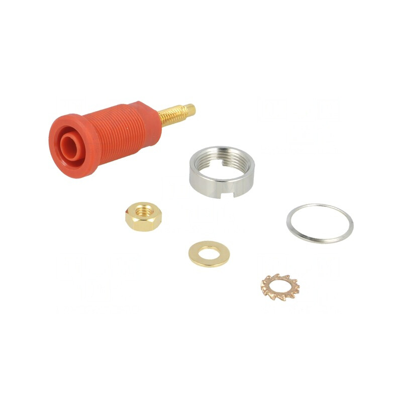 Soclu banană 4mm roșu aurit 1kV 32A | Electronic-mag.ro | Componente Electronice