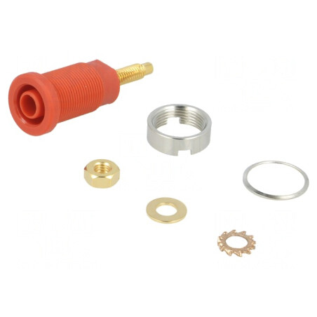 Soclu banană 4mm roșu aurit 1kV 32A | Electronic-mag.ro | Componente Electronice
