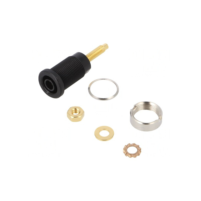 Soclu Banană Negru 4mm 32A 1kV Aurit Panou | Electronic-mag.ro | Componente Electronice