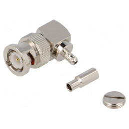 Conector BNC tată unghi 90° 50Ω crimpat POM aurit | Electronic-mag.ro | Componente Electronice