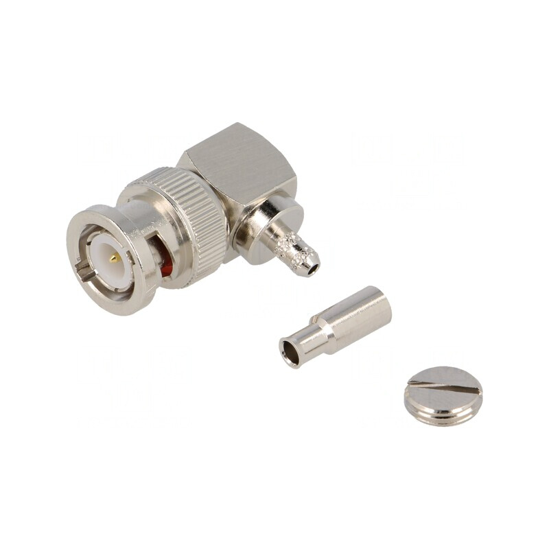 Conector BNC tată unghi 90° 50Ω crimpat POM aurit | Electronic-mag.ro | Componente Electronice