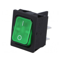 Rocker Switch DPST ON-OFF 20A 250V Green IP40 230V Light