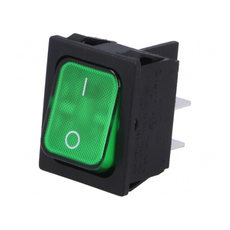 Rocker Switch DPST ON-OFF 20A 250V Green IP40 230V Light | Electronic-mag.ro | Componente Electronice