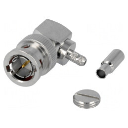 Mufă BNC tată unghi 90° 75Ω crimpat POM aurit | Electronic-mag.ro | Componente Electronice