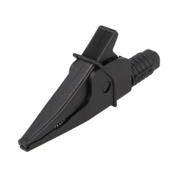 Bornă crocodil neagră 20A 39mm 1kV soclu 4mm | Electronic-mag.ro | Componente Electronice