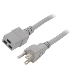 Cablu Alimentare 3x14AWG IEC C19 la NEMA 5-15, 1.5m, Gri | Electronic-mag.ro | Componente Electronice