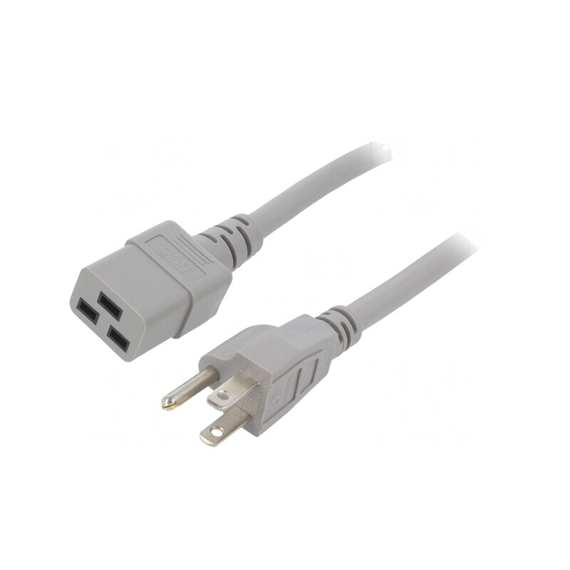 Cablu Alimentare 3x14AWG IEC C19 la NEMA 5-15, 1.5m, Gri | Electronic-mag.ro | Componente Electronice