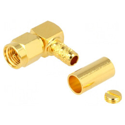 Mufă SMA tată unghi 90° 50Ω crimpat PTFE aurit | Electronic-mag.ro | Componente Electronice