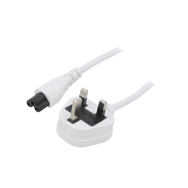 Cablu Alimentare 3m Alb 3x0,75mm2 BS 1363 la IEC C5 3A | Electronic-mag.ro | Componente Electronice
