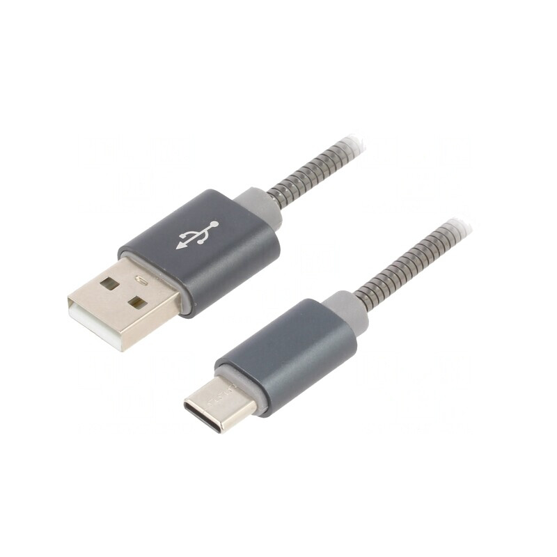 Cablu USB 2.0 A la USB C 2m Gri 480Mbps Textil | Electronic-mag.ro | Componente Electronice
