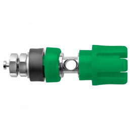 Soclu banană 4mm, verde, 30A 60VDC, nichelat pe panou | Electronic-mag.ro | Componente Electronice