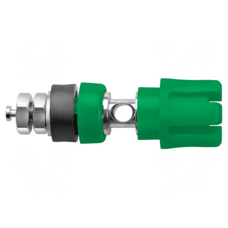 Soclu banană 4mm, verde, 30A 60VDC, nichelat pe panou | Electronic-mag.ro | Componente Electronice
