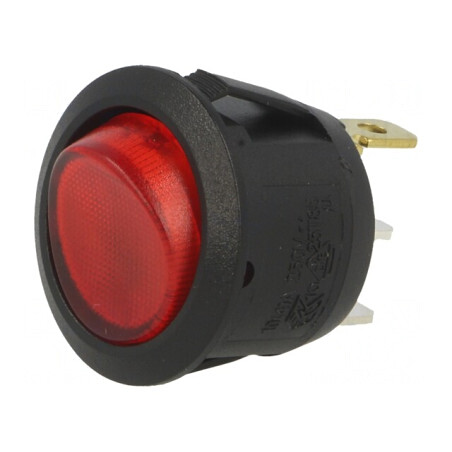 Comutator Rocker ON-OFF 6A 250V roșu cu lampă neon 230V | Electronic-mag.ro | Componente Electronice
