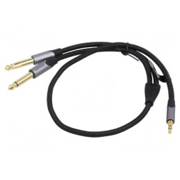 Cablu Audio Jack 3.5mm la Jack 6.3mm x2 1m Negru PVC