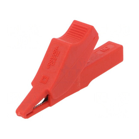 Bornă crocodil roșie 10A 60VDC nichelată 58,5mm | Electronic-mag.ro | Componente Electronice
