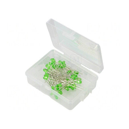 Set LED-uri Verzi 3mm 50buc 3-15V 7.5mA în Cutie Plastic | Electronic-mag.ro | Componente Electronice