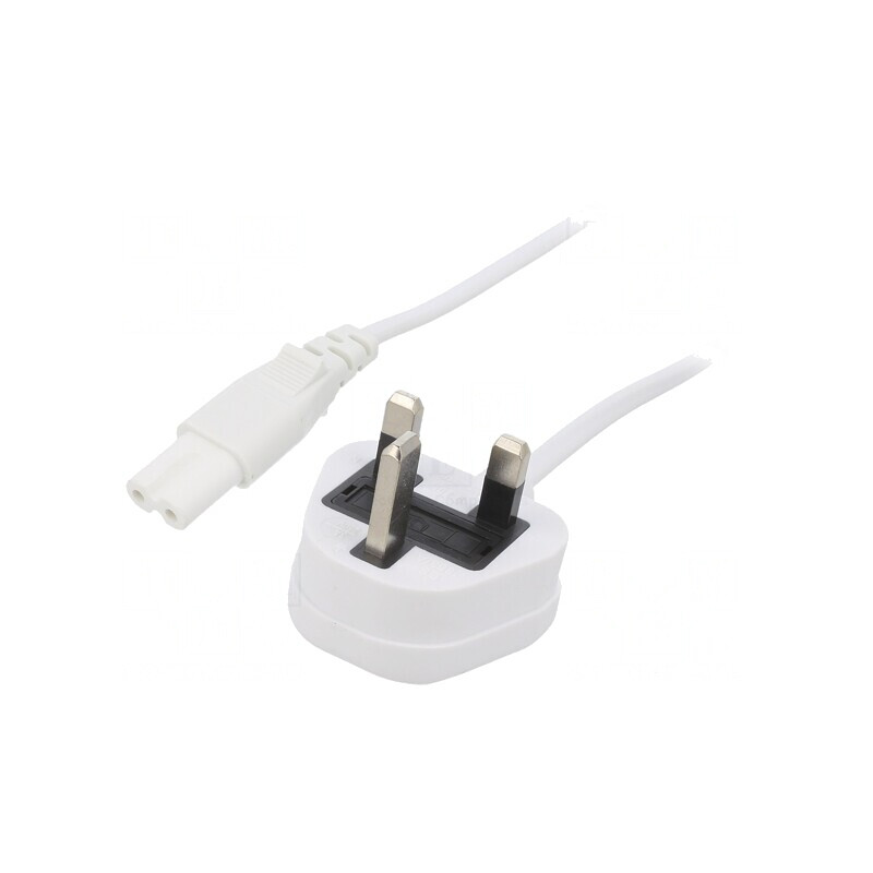 Cablu Alimentare 5m Alb 3A 2x0.75mm2 Mufă BS 1363 la IEC C7 | Electronic-mag.ro | Componente Electronice
