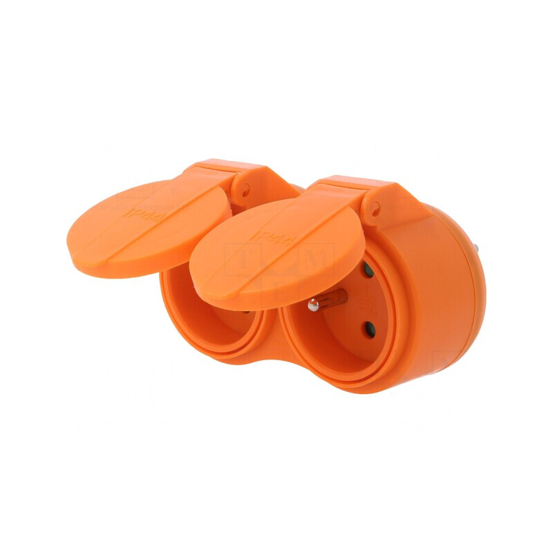 Conector Alimentare AC Spliter 2P PE 250V 16A Portocaliu | Electronic-mag.ro | Componente Electronice