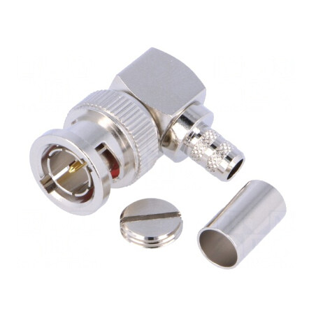 Mufă BNC Tată Unghi 90° 75Ω Crimpată Aurită | Electronic-mag.ro | Componente Electronice