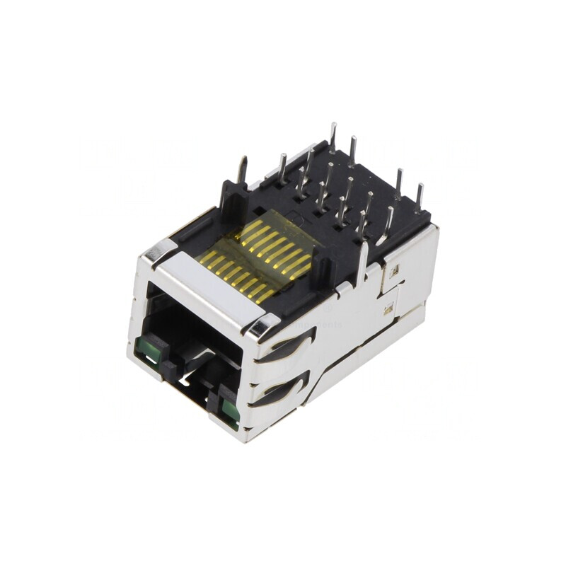 Soclu RJ45 Ecranat cu LED 8p8c THT | Electronic-mag.ro | Componente Electronice