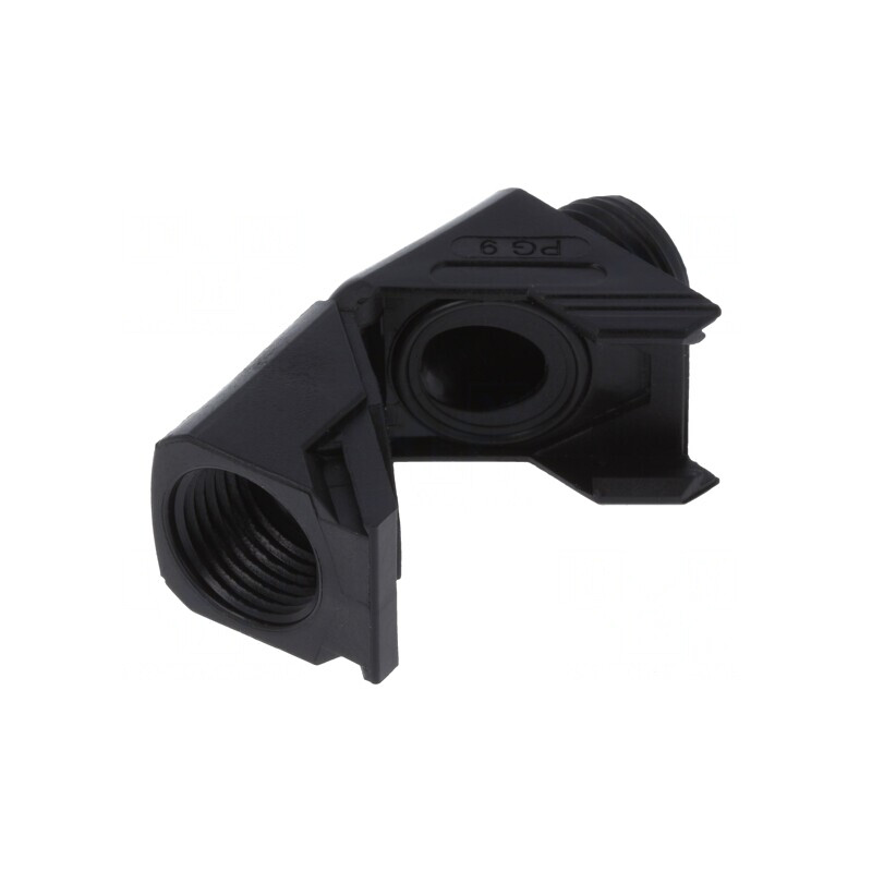 Conector unghiular PG9 IP68 poliamidă neagră | Electronic-mag.ro | Componente Electronice