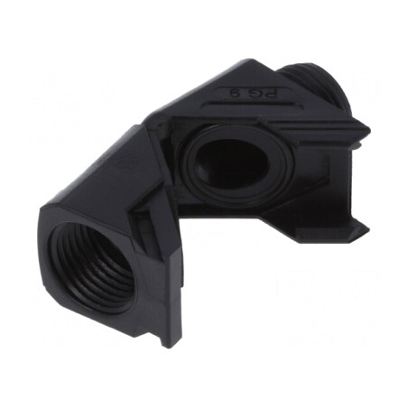 Conector unghiular PG9 IP68 poliamidă neagră | Electronic-mag.ro | Componente Electronice